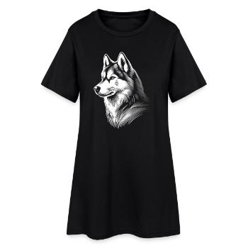 Tête de husky, noir blanc, chien traineau - Robe T-shirt Femme - noir - Devant