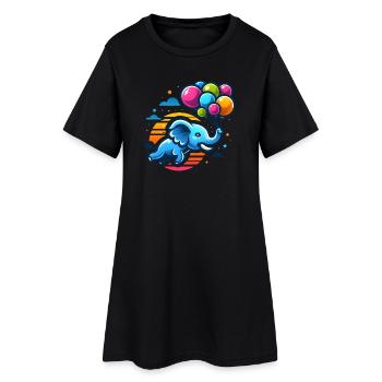 Éléphant volant avec des ballons colorés - Robe T-shirt Femme - noir - Devant