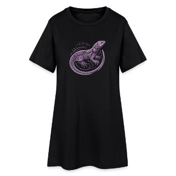 Eidechsentöne von lila Aborigine-Mustern, Stammesmuster - Frauen T-Shirt-Kleid - Schwarz - Vorne