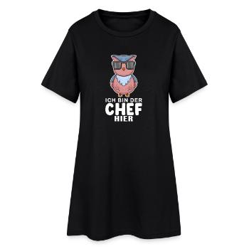 Chef Spruch Anführer Eule Motiv - Frauen T-Shirt-Kleid - Schwarz - Vorne
