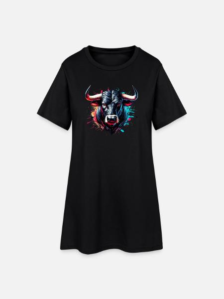 Stier - Frauen T-Shirt-Kleid - Schwarz