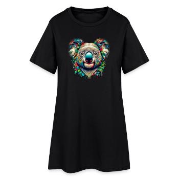 Koala - Frauen T-Shirt-Kleid - Schwarz - Vorne