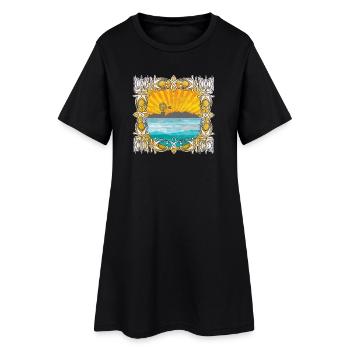 Sonnenaufgang am Meer mit Windmühle - Frauen T-Shirt-Kleid - Schwarz - Vorne