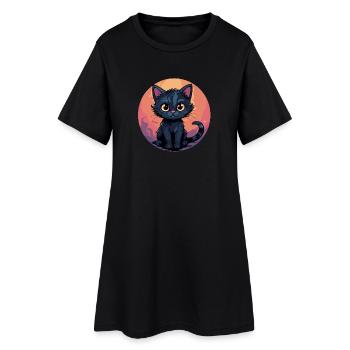 Mondscheinkätzchen im Sonnenkreis - Frauen T-Shirt-Kleid - Schwarz - Vorne