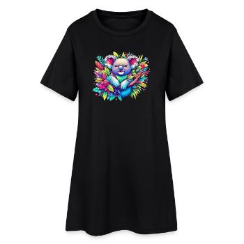 Koala - Frauen T-Shirt-Kleid - Schwarz - Vorne