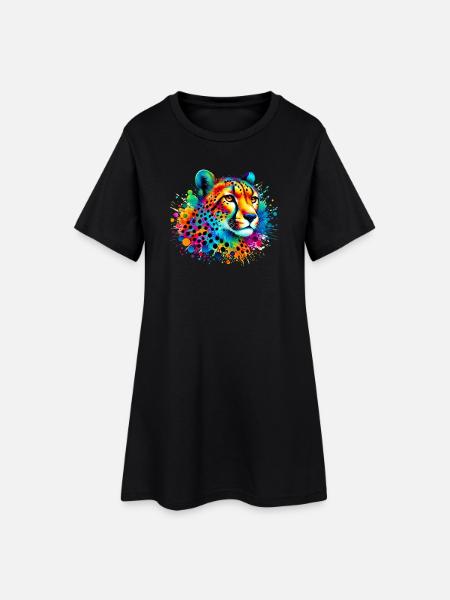 Gepard - Frauen T-Shirt-Kleid - Schwarz
