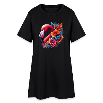 Flamingo - Frauen T-Shirt-Kleid - Schwarz - Vorne