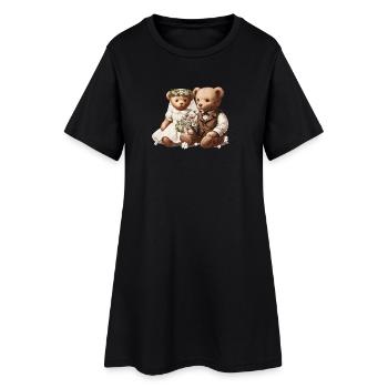 Mariage Vintage : Ours En Peluche Jeunes Mariés Style Vintage - Robe T-shirt Femme - noir - Devant