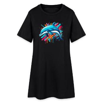 Delfin - Frauen T-Shirt-Kleid - Schwarz - Vorne