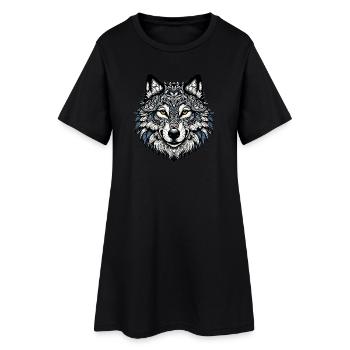 Wolf - Frauen T-Shirt-Kleid - Schwarz - Vorne