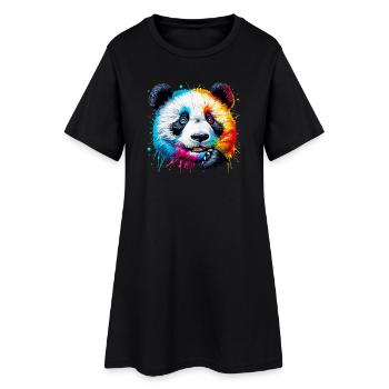 Panda - Frauen T-Shirt-Kleid - Schwarz - Vorne