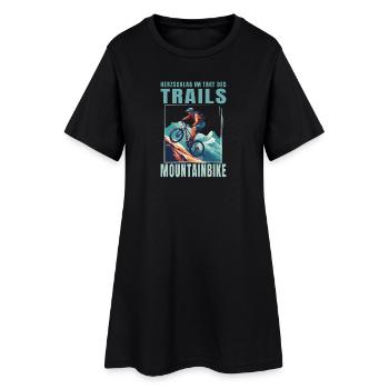 Herzschlag im Takt des Trails - Frauen T-Shirt-Kleid - Schwarz - Vorne