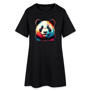 Panda - Frauen T-Shirt-Kleid - Schwarz - Vorne