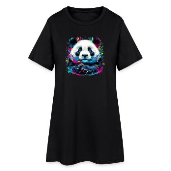 Panda - Frauen T-Shirt-Kleid - Schwarz - Vorne