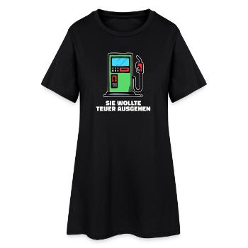 Benzin Diesel Statement Tanken Zapfsäule Strom - Frauen T-Shirt-Kleid - Schwarz - Vorne
