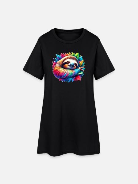 Faultier - Frauen T-Shirt-Kleid - Schwarz