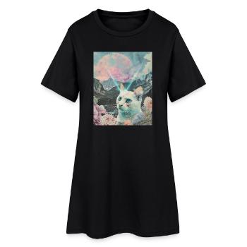 Comet cat between blooming peaks - Women’s T-Shirt Dress - black - Front