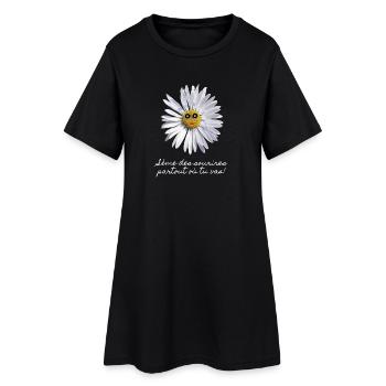 Pâquerette Souriante - Robe T-shirt Femme - noir - Devant
