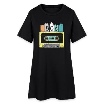 80s cassette retro vintage music icon graphic - Women’s T-Shirt Dress - black - Front
