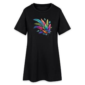 Farbenfrohe Federn. Lebendig und detailreiche - Frauen T-Shirt-Kleid - Schwarz - Vorne