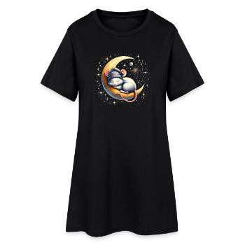 souris endormie paisiblement, sur un croissant de lune - Robe T-shirt Femme - noir - Devant