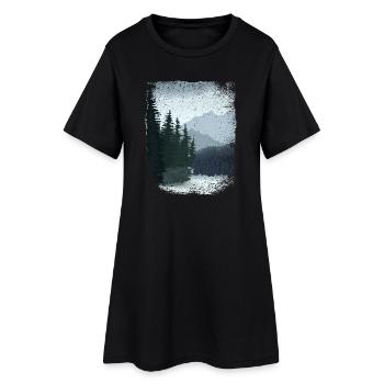 dark forest and mountains with frayed edge - Women’s T-Shirt Dress - black - Front