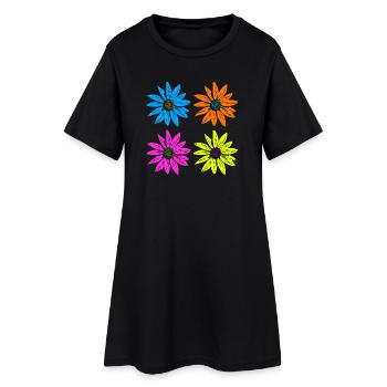 Blumen Pop Art vier Farben - Frauen T-Shirt-Kleid - Schwarz - Vorne