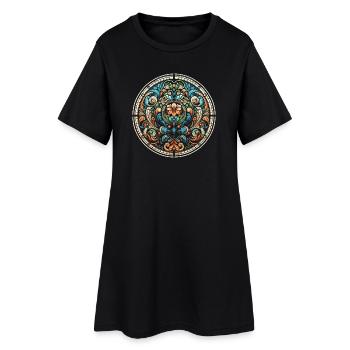 Vitrail à motif floral - Robe T-shirt Femme - noir - Devant