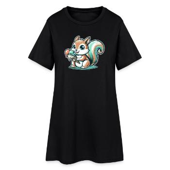 Écureuil de dessin animé mignon avec de la crème glacée - Robe T-shirt Femme - noir - Devant