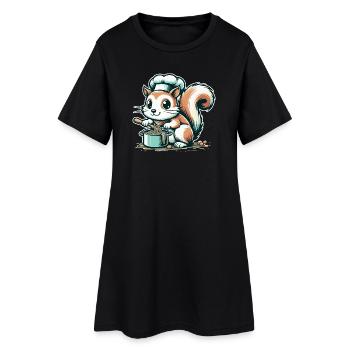 Cute cartoon squirrel cooking spaghetti - Women’s T-Shirt Dress - black - Front