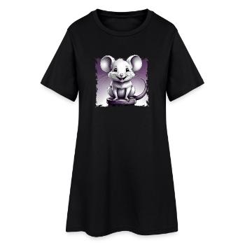 Maus comic lachend sitzt auf Hocker - Frauen T-Shirt-Kleid - Schwarz - Vorne
