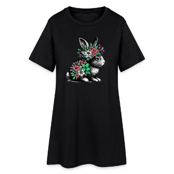 Rabbit with Flowers - Women’s T-Shirt Dress - black - Front