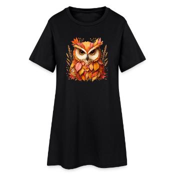beau hibou, conçu à partir de différentes feuilles - Robe T-shirt Femme - noir - Devant