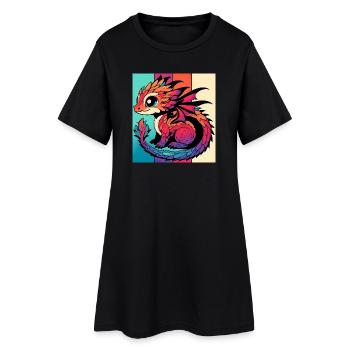 Drache - Frauen T-Shirt-Kleid - Schwarz - Vorne