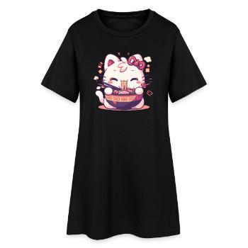 Katze isst Ramen - Frauen T-Shirt-Kleid - Schwarz - Vorne