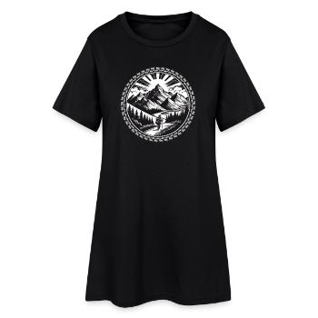Berglandschaft mit einem Wanderer auf einem Pfad - Frauen T-Shirt-Kleid - Schwarz - Vorne
