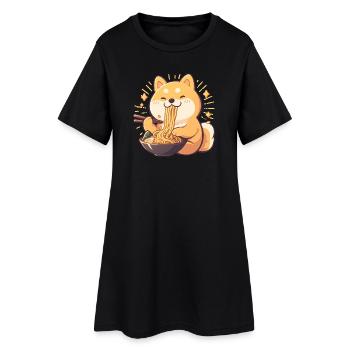 Hund isst Ramen - Frauen T-Shirt-Kleid - Schwarz - Vorne