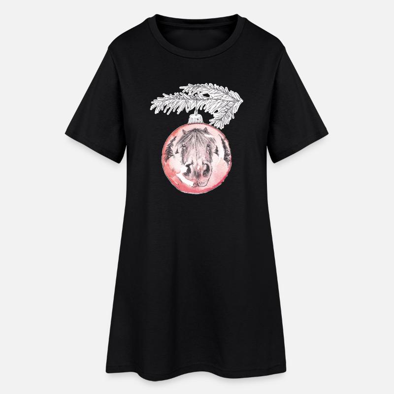 Weihnachtskugel Merry Christmas rot Pferd - Frauen T-Shirt-Kleid - Schwarz