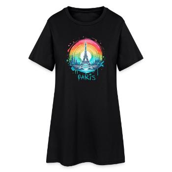 Tour Eiffel de Paris avec ciel LGBT arc-en-ciel - Robe T-shirt Femme - noir - Devant