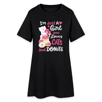 Donut und Katzenliebhaber - Frauen T-Shirt-Kleid - Schwarz - Vorne