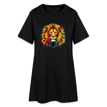 Löwe - Frauen T-Shirt-Kleid - Schwarz - Vorne