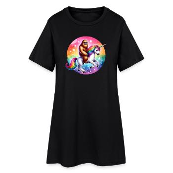 Orang-outan sur licorne arc-en-ciel - Robe T-shirt Femme - noir - Devant