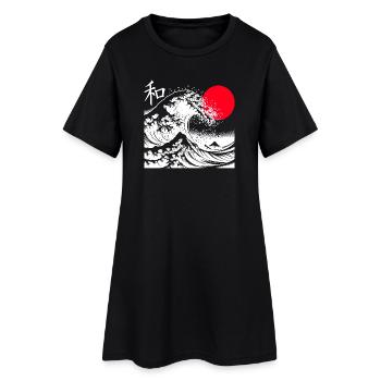 T Shirt Japon grande vague kanagawa hokusai zen - Robe T-shirt Femme - noir - Devant