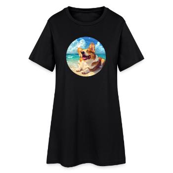 Corgi Joie De Plage Illustration - Robe T-shirt Femme - noir - Devant