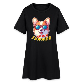 Sunny Corgi Summer Vibes - Frauen T-Shirt-Kleid - Schwarz - Vorne