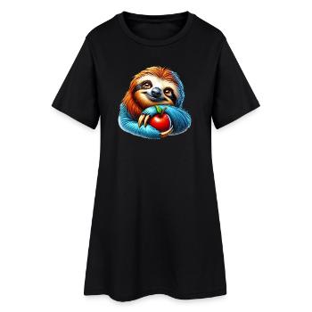 Sloth with a red apple - Women’s T-Shirt Dress - black - Front