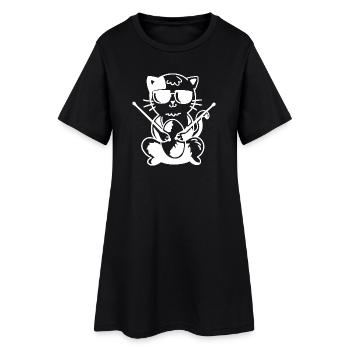 Schlagzeuger Katze - Frauen T-Shirt-Kleid - Schwarz - Vorne