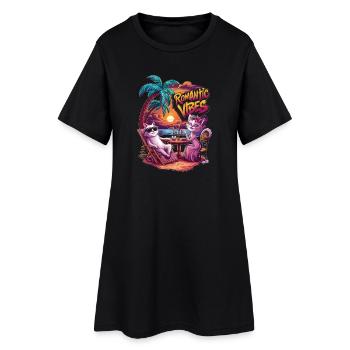 Chats romantiques au coucher du soleil - Robe T-shirt Femme - noir - Devant