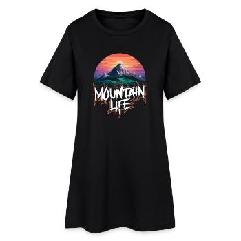 Atemberaubender Bergmond mit Sonnenuntergang - Frauen T-Shirt-Kleid - Schwarz - Vorne