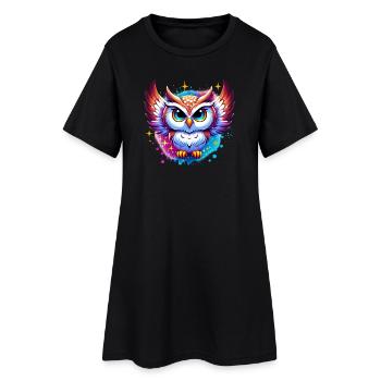 Eule - Frauen T-Shirt-Kleid - Schwarz - Vorne